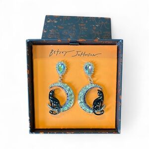 Betsey Johnson Black Cat Moon Earrings NEW IN BOX